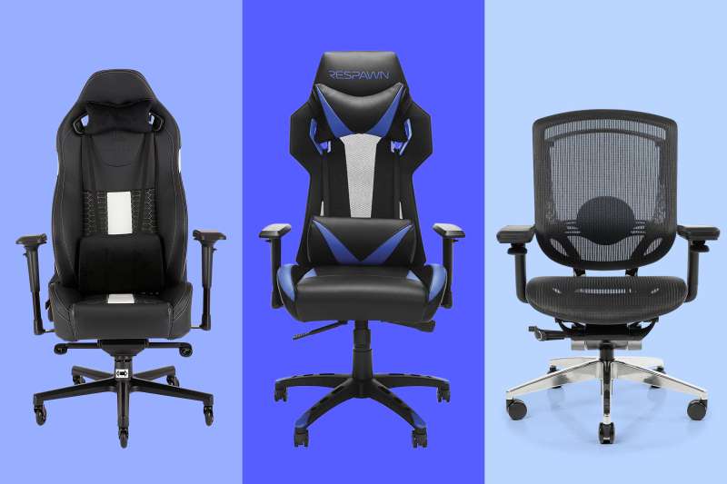 Three gaming chairs on a colored background