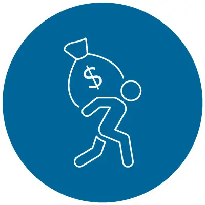 Person icon carries sack with dollar sign