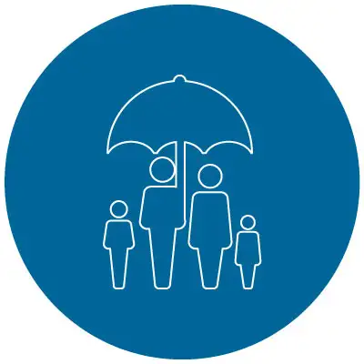 family under an umbrella icon