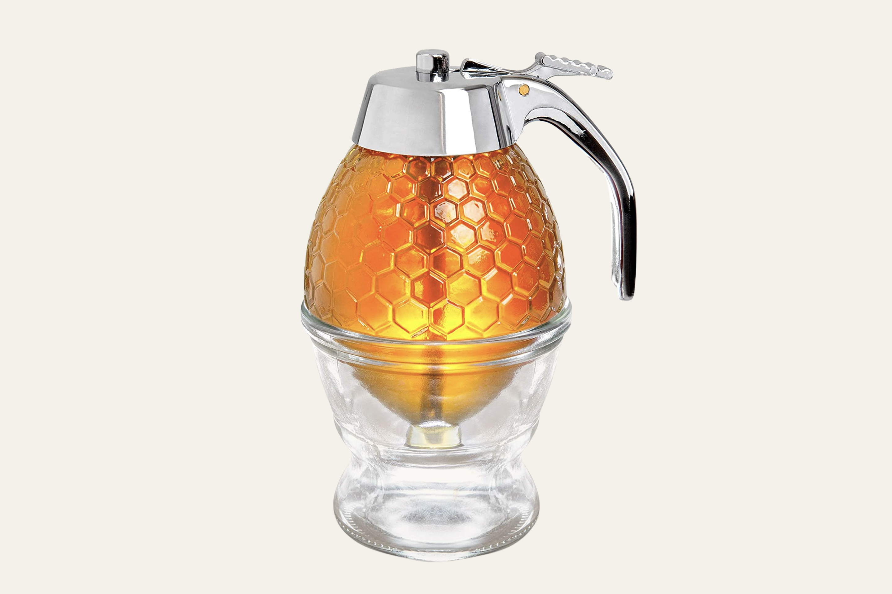 Hunnibi Honey Dispenser No Drip Glass with Stainless Steel Top