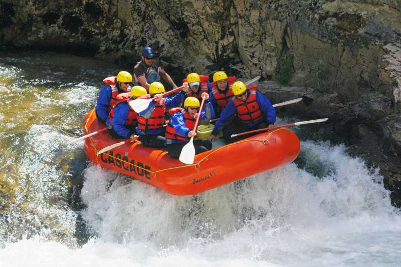 A group of people river rafting in Boise Idaho