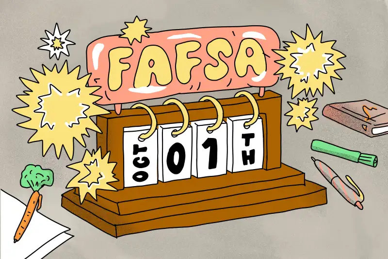 FAFSA calendar, showing October 1th with pencils laying around.