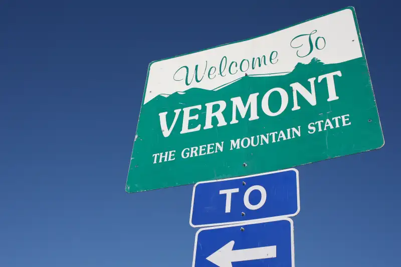 Photograph of a Welcome To Vermont. The Green Mountain State sign