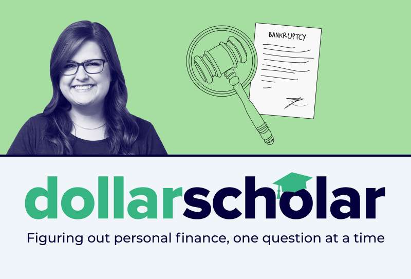 Dollar Scholar banner with Gavel On Top Of Bankruptcy Note