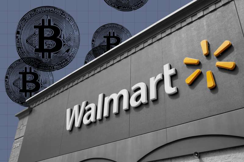 Walmart photo with Bitcoins in the background