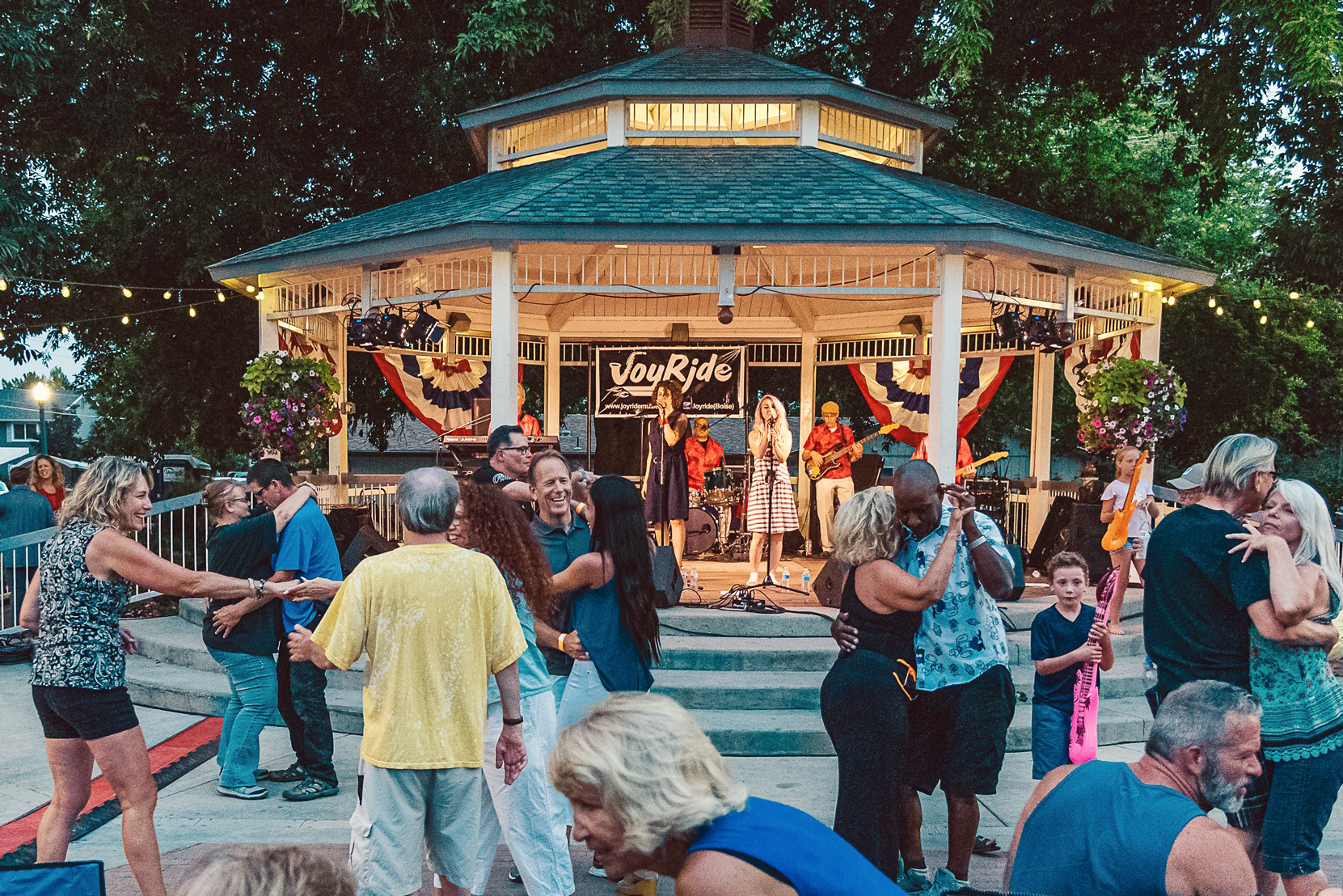 Couples dancing to live music coming from the City Gazebo in Eagle Idaho