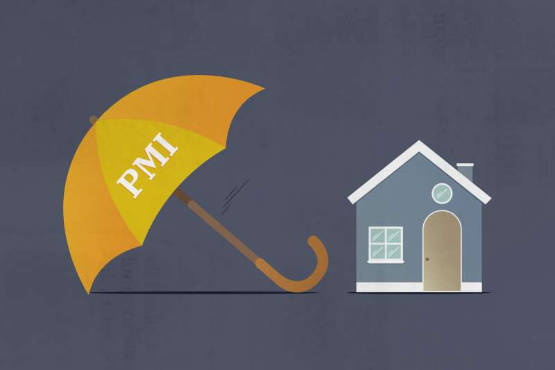 Small House With A Large Falling Umbrella Next to it With The Letters PMI On It