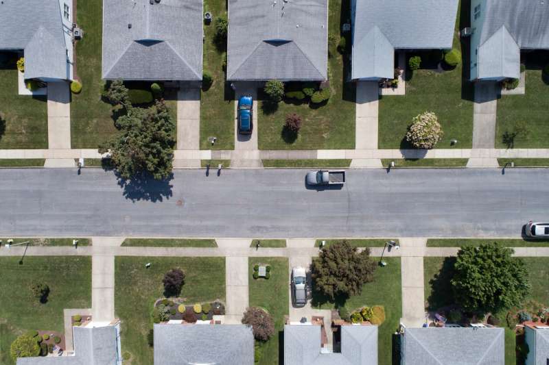 Aerial view of a row of houses
