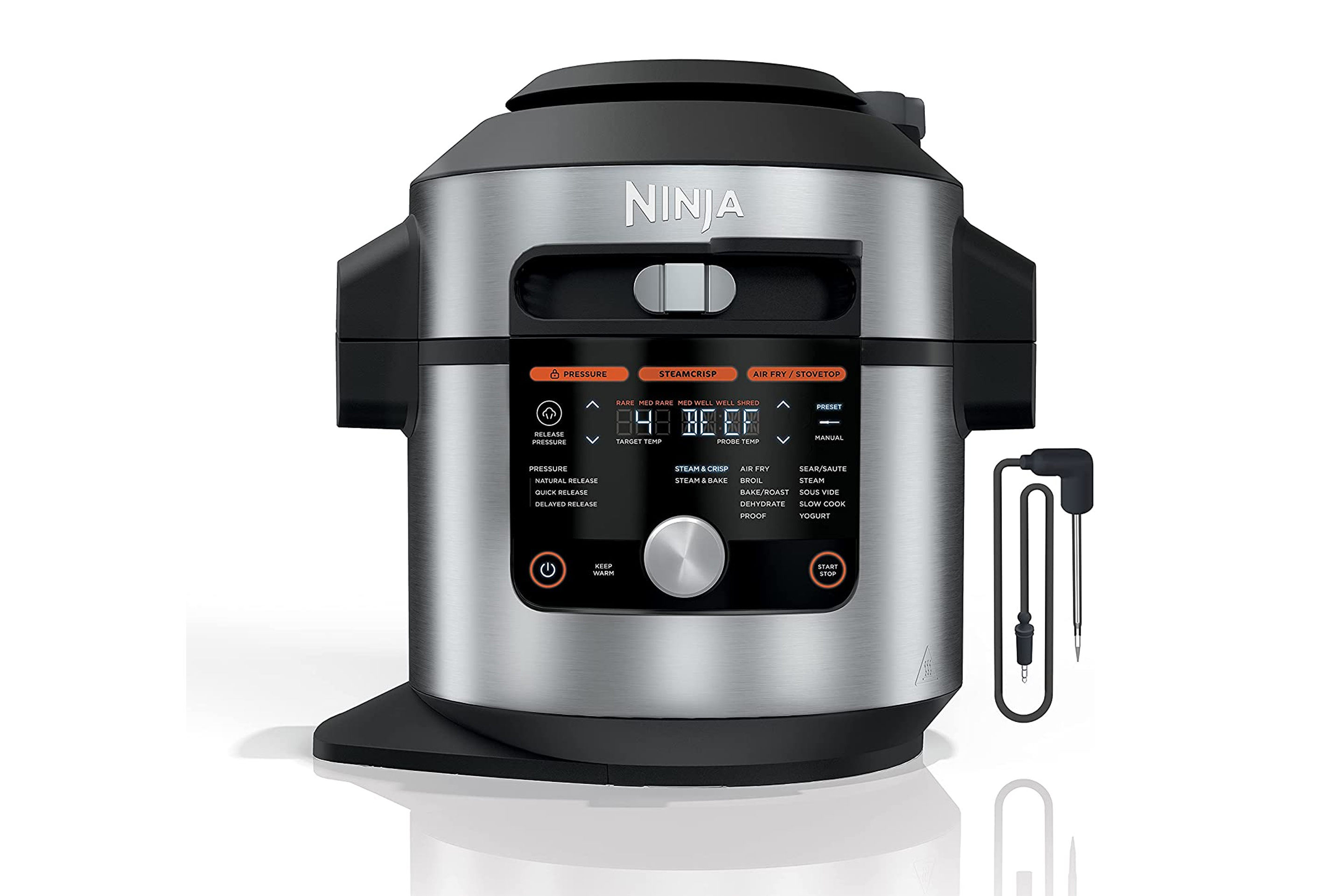 Ninja OL701 Foodi SMART XL 8 Qt. Pressure Cooker Steam Fryer with SmartLid &amp; Thermometer + Auto-Steam Release
