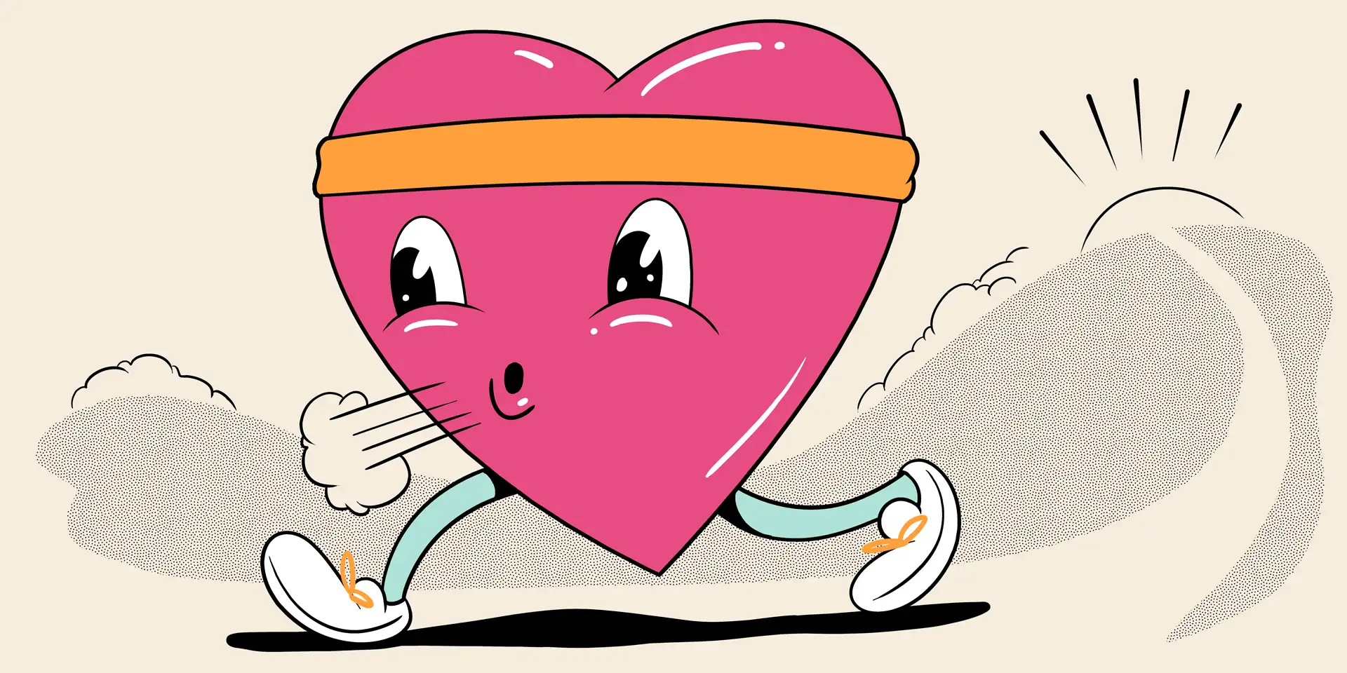 A giant heart races, exhaling heavily.