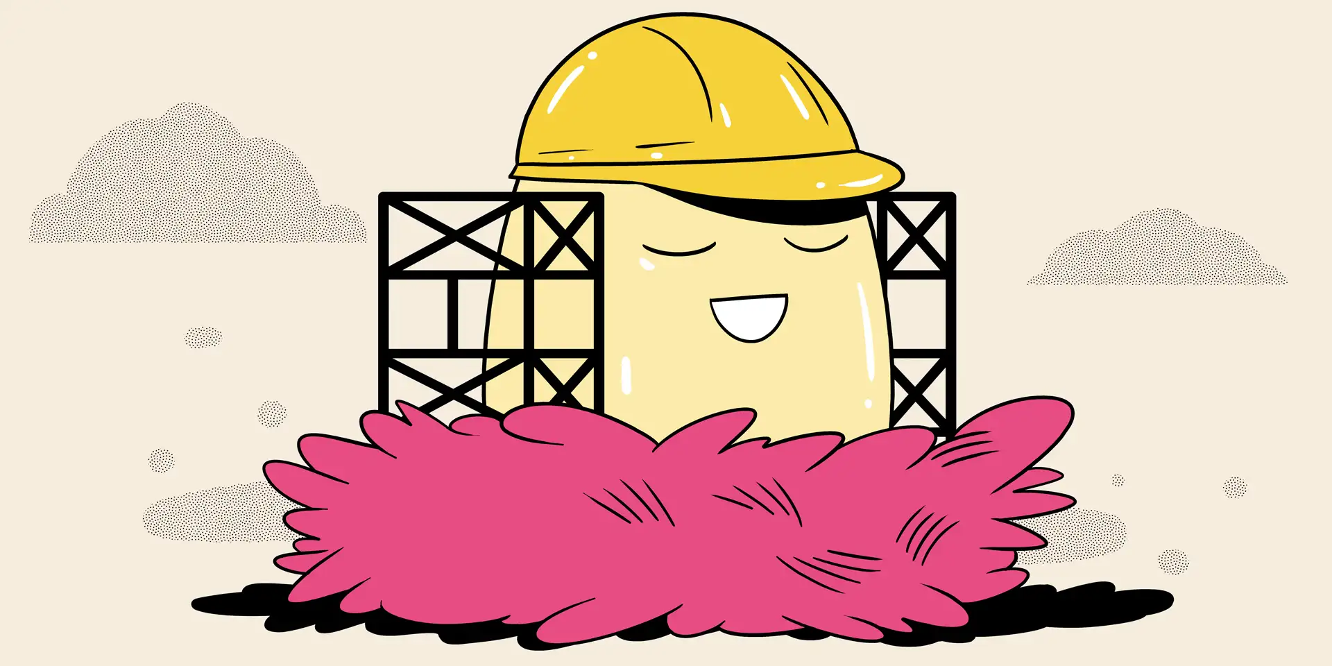 The nesting egg is surrounded by a building structure and a building hat.
