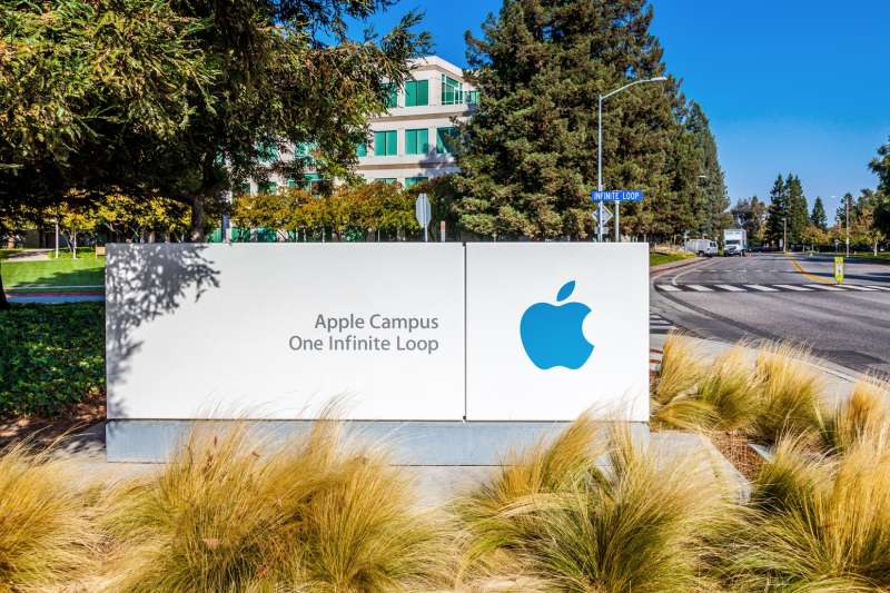 Apple Campus One Infinite Loop  sign at Apple Inc Headquarters in California