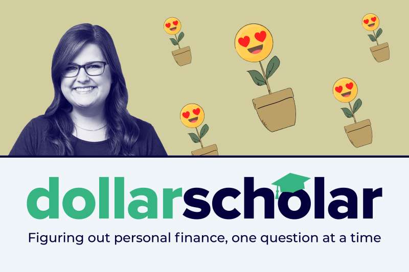 Dollar Scholar Banner With Flower Pots With Heart Eyes Emojis