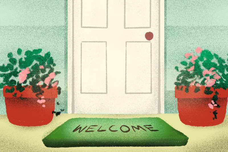 Illustration of a home door and a welcome mat