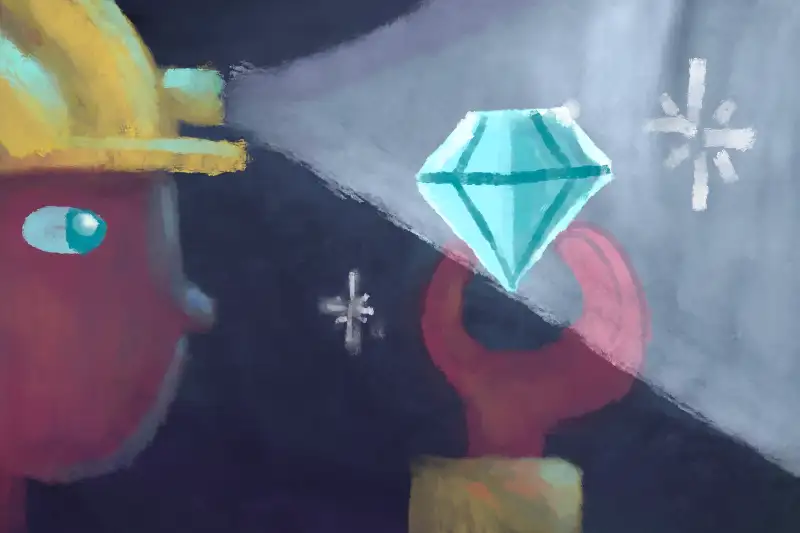 Illustration of a person finding and admiring a beautiful, shiny diamond representing a good employee