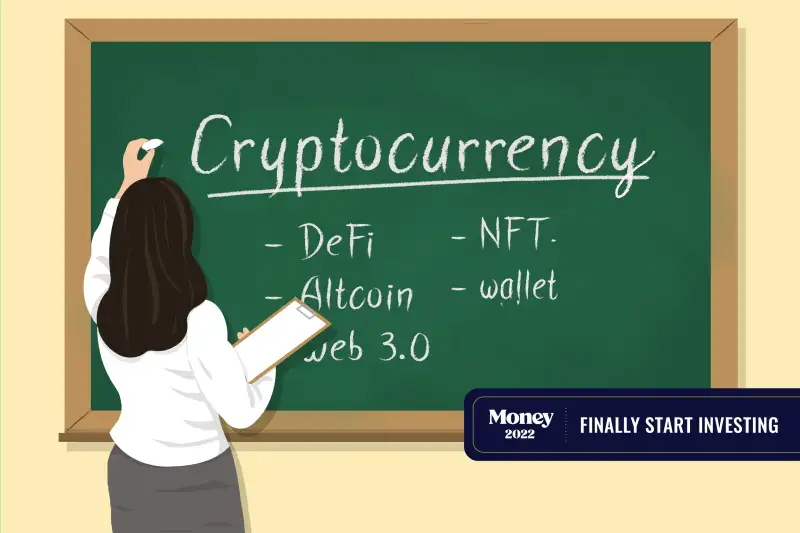 A teacher is writing Cryptocurrency on the board.