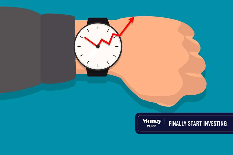 A person's watch showing the investing arrow going up as the minute hand.