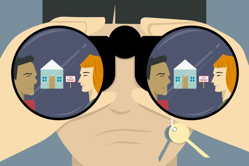 Close Up Of Person Using Binoculars To Spy On Homebuyers