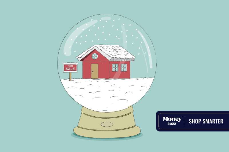 House With A For Sale Sign Inside Of A Snow Globe