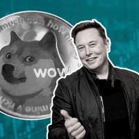 Elon Musk Giving Thumbs Up In Front Of Large Dogecoin