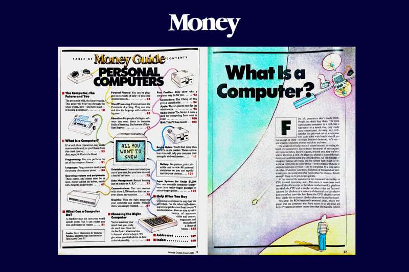 Scan of a spread from old Money magazine on Personal Computers.