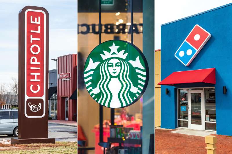 Picture of a Chipotle Mexican Grill, Starbucks and Domino's Pizza restaurant
