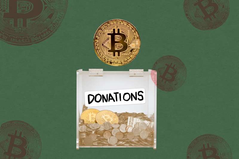 Illustration of a donation box with cryptocurrency inside
