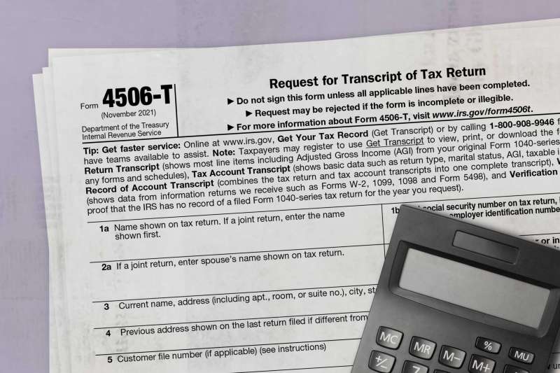 4506-T Tax Form With Calculator On Top