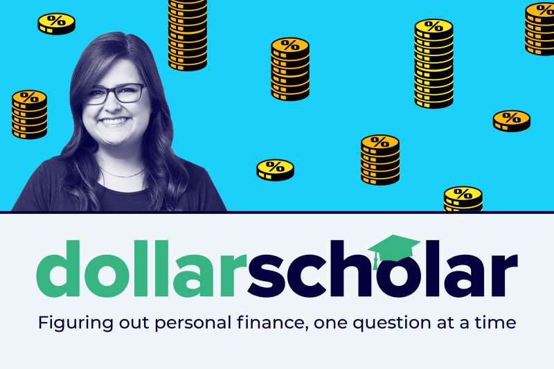 Dollar Scholar Banner with stacks of Coins with  %  sign