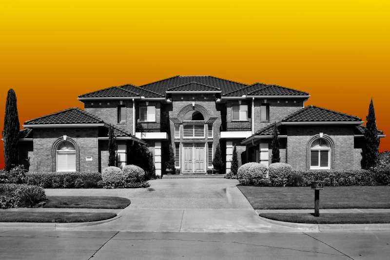 Collage of a suburban house with a colored background