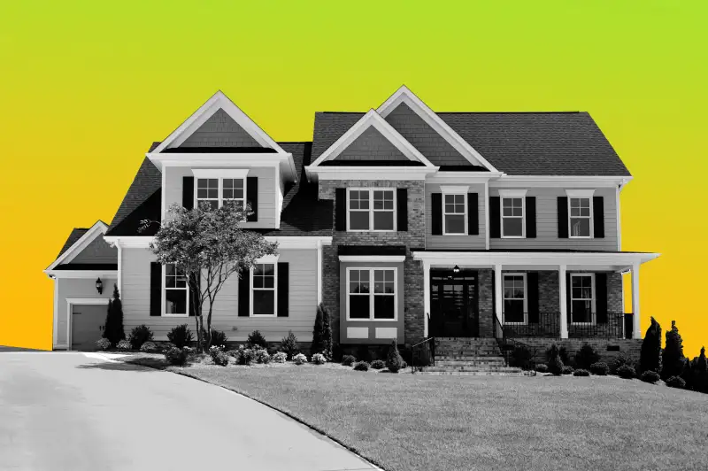 Collage of a suburban house with a colored background