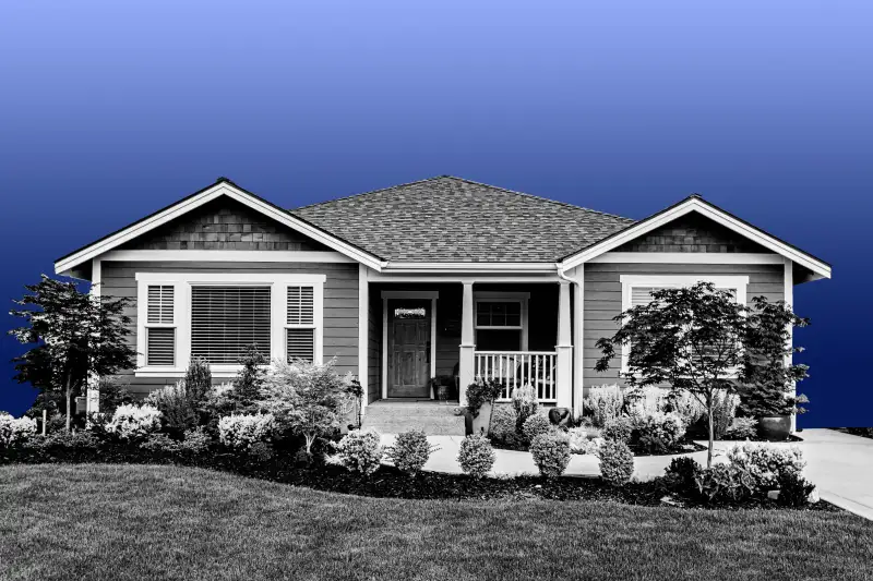 Collage of a suburban house with a colored background