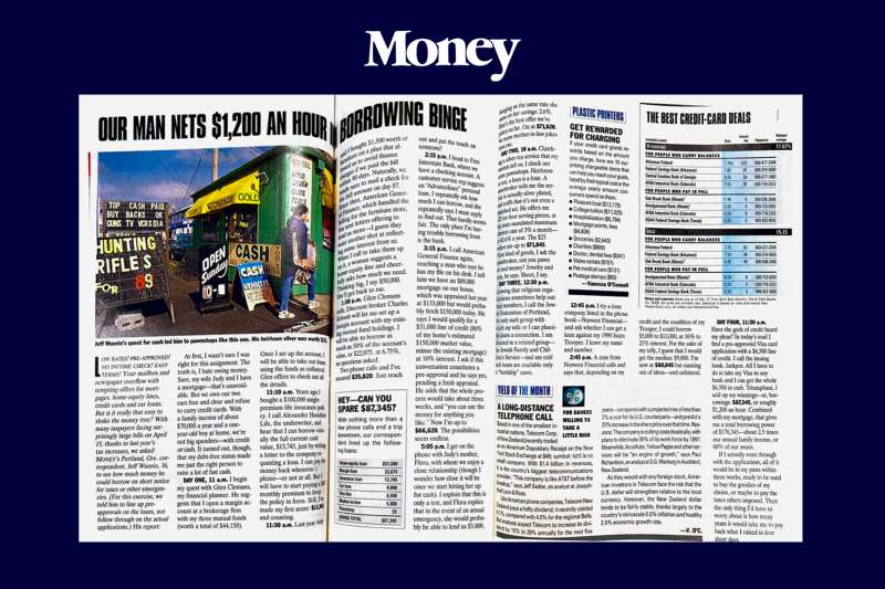 Scan of a spread from old Money magazine on a Day by Day Debt Diary