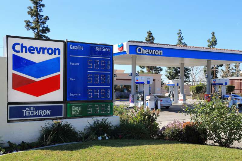 Gasoline prices are displayed at a gas station on February 24, 2022 in El Monte, California