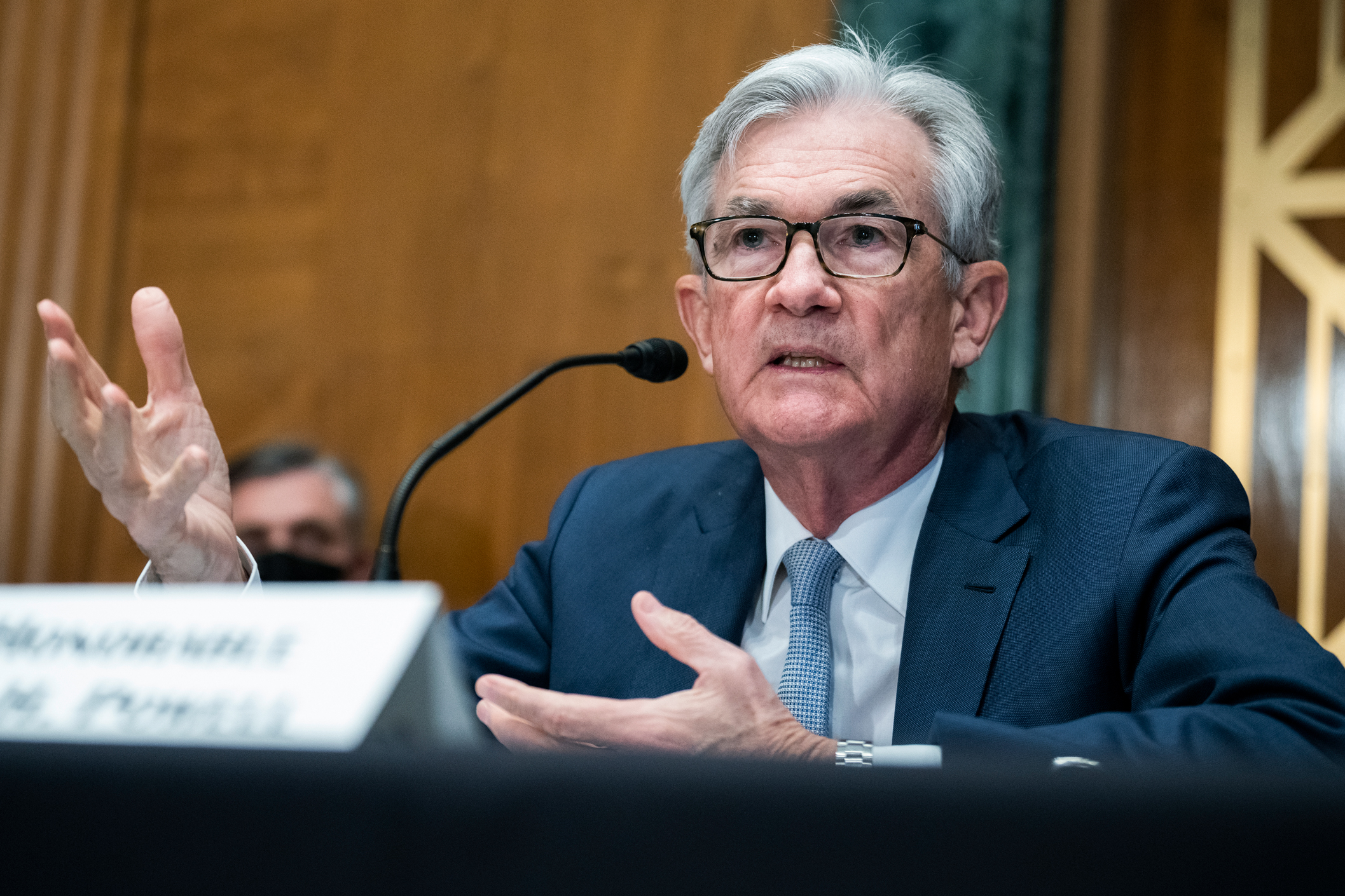 Federal Reserve Chairman Jerome Powell testifies during the Senate Banking Committee hearing