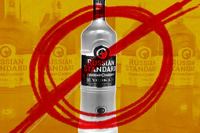 Photo of a Russian vodka bottle being crossed out