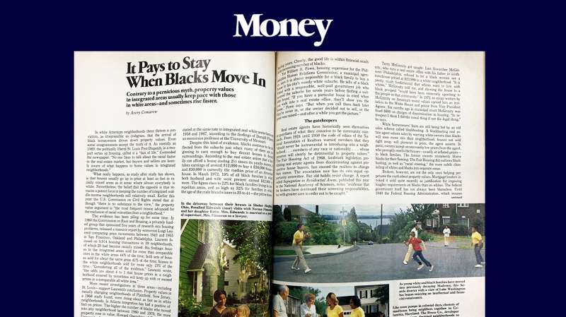 Scan of a spread from old Money magazine on real estate.