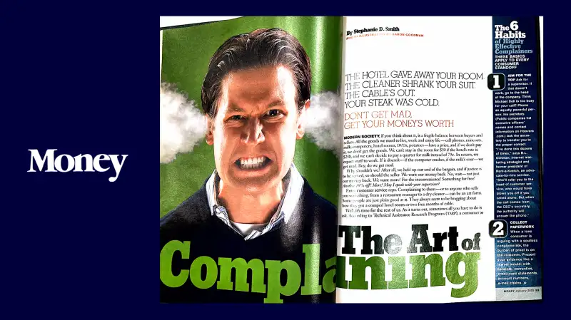 Scan of a spread from old Money magazine on The Art of Complaining