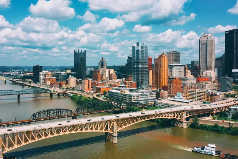 Freedom bridge in Pittsburgh city Pennsylvania downtown Aerial View