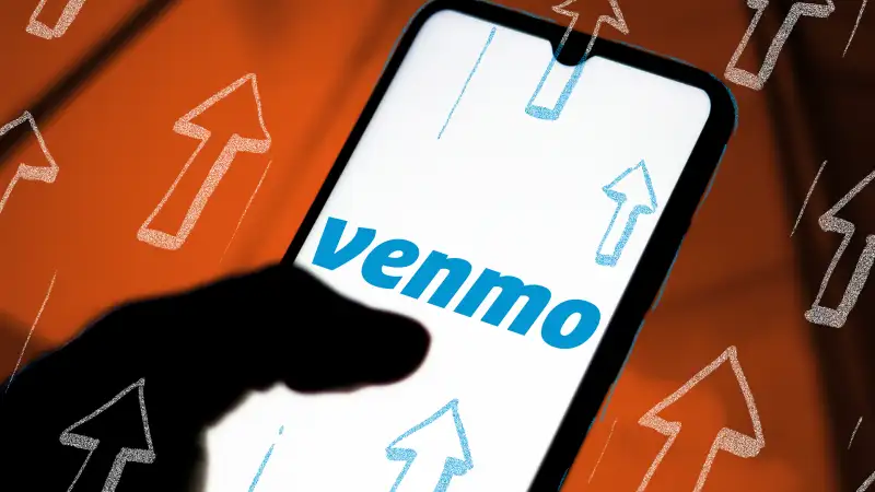 Photo illustration of a phone with the Venmo app on it and many arrows drawn on top, signifying a fee increase