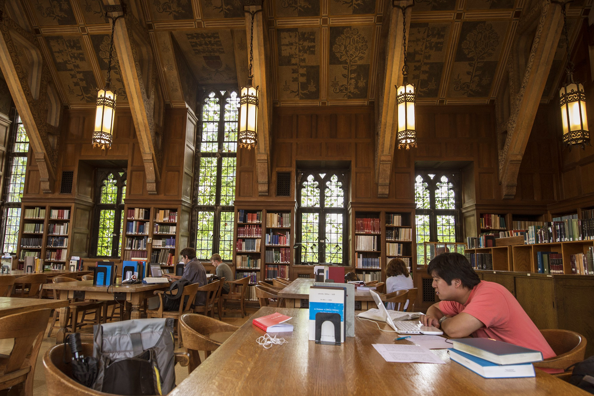 Student studying at the University of Chicago library