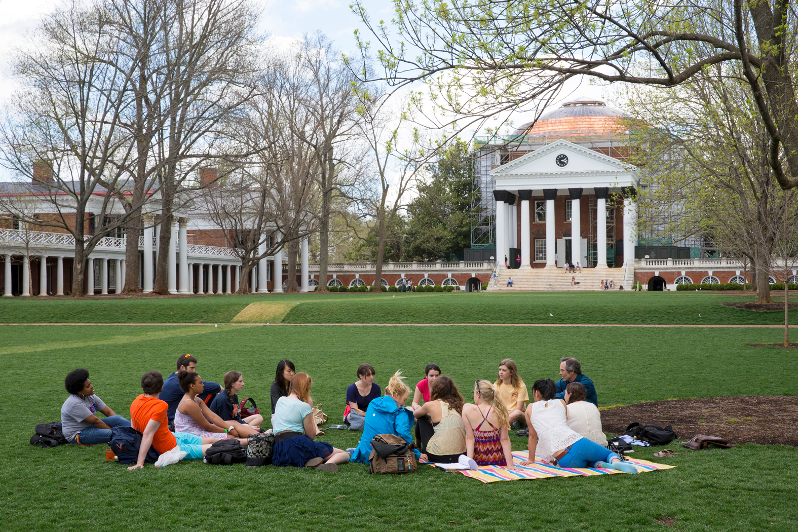 Students gathered on the lawn at The University of Virginia