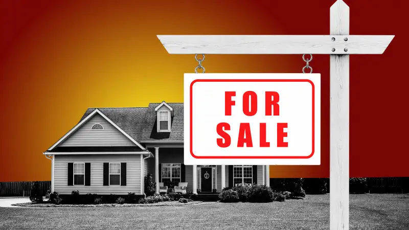 Collage of a house with a  For Sale  Sign in-front