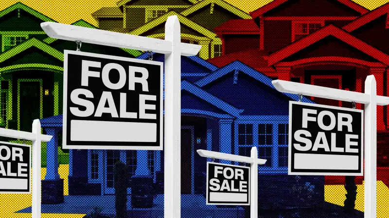 Collage of multiple houses with For Sale signs