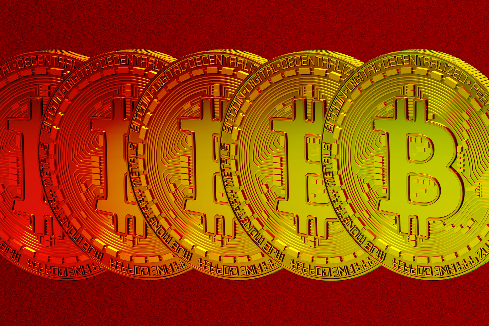 Collage of multiple bitcoins in sequence