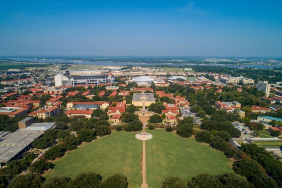 Aerial photo of Louisiana State University college campus
