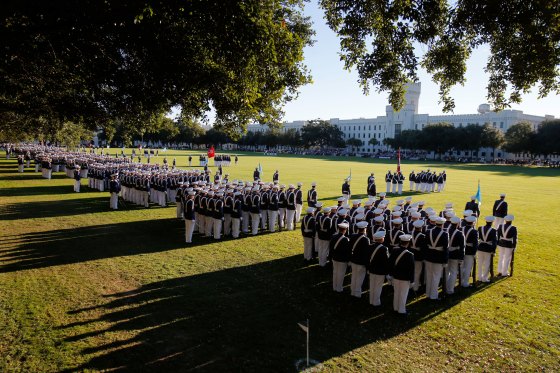 Military students in formation at the Citadel Military College of South Carolina