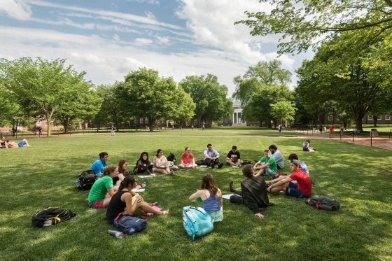 Students gathered in the lawn at The University of Delaware