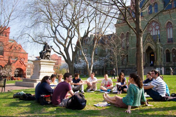 Students lounge on campus at the University of Pennsylvania