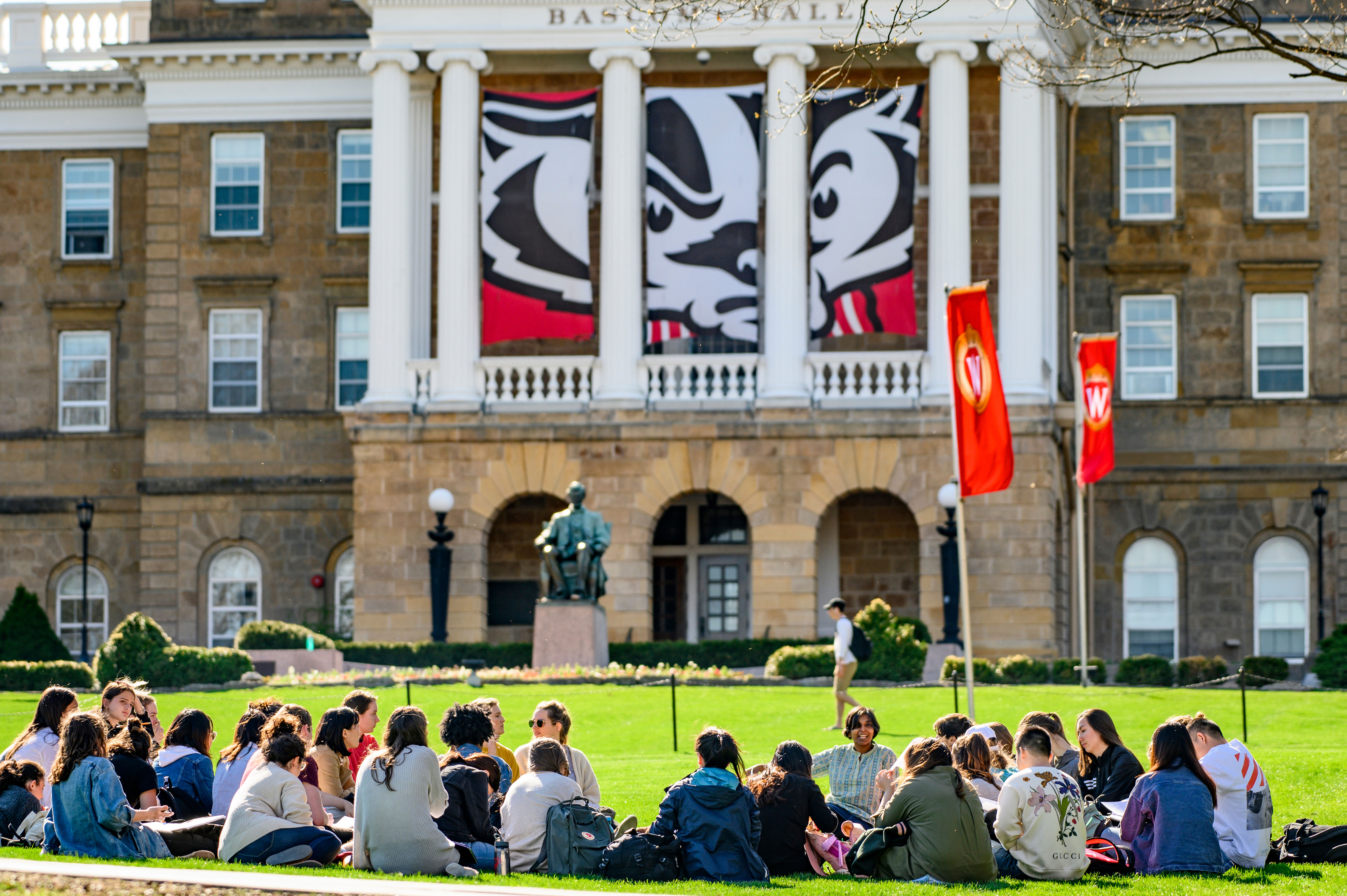 Students sit outside campus at the University of Wisconsin